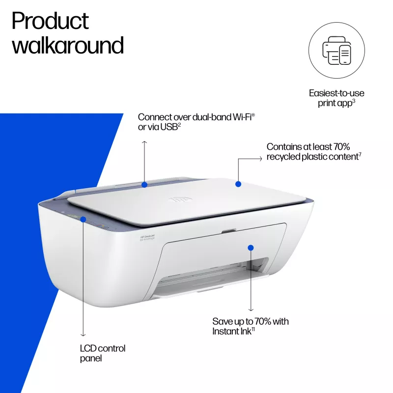 HP DeskJet 2922 Bezvadu daudzfunkciju printeris, termālā tintes druka, krāsu druka, 4800 x 1200 DPI, krāsu kopēšana, A4, balts
