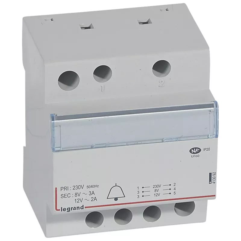 Legrand 413092 zvana transformators 230V/12V-8V 24VA DIN sliedei