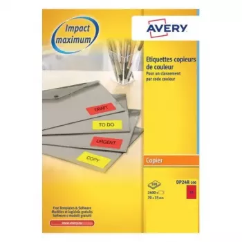 Pašlīmējošas printera etiķetes AVERY DP24R-100, sarkanas, 2400 gab.