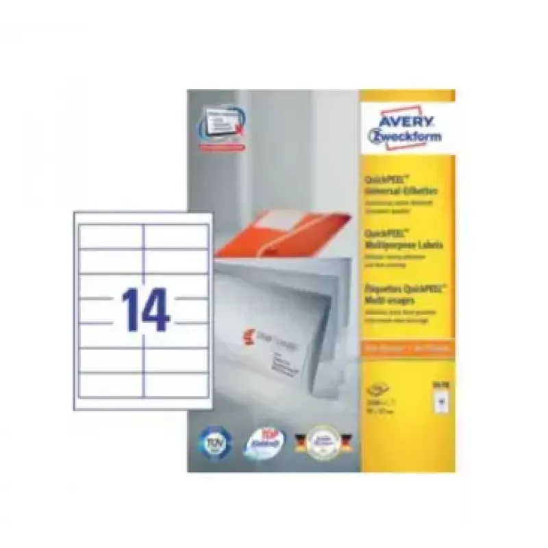 Pašlīmējošās adresācijas uzlīmes Avery Zweckform 3678 — balts papīrs, 9,7×3,7 cm, 1400 uzlīmes (100 loksnes)