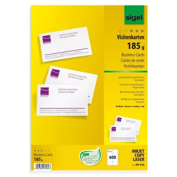 Sigel DP930 vizītkartes, A4, 185 g/m², 60 loksnes (600 kartes), baltas, mikroperforētas