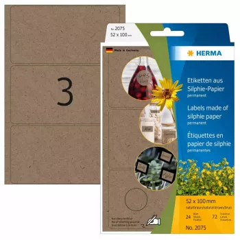 HERMA 2075 pašlīmējošas etiķetes, noapaļots taisnstūris, pastāvīga līme, brūnas, 72 gab.