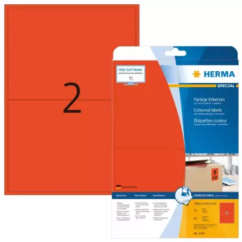 Pašlīmējošas printera uzlīmes HERMA Krāsainās uzlīmes A4 199,6x143,5 mm sarkans papīrs matēts 40 gab.