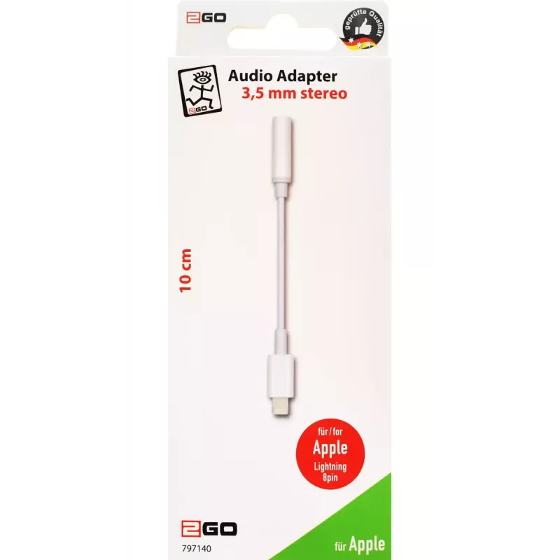 Audio kabelis 2GO 797140 0.1 m 3,5 mm Lightning Balts