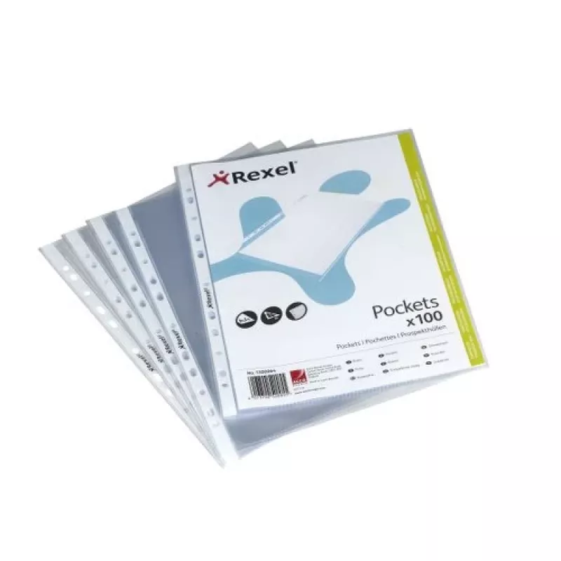 Rexel Premium A4 augšējās atvēršanas kabatas dzidras (100), Legal, Caurspīdīgas, Polipropilēns (PP), Portrets, 0.08 mm, 255 mm