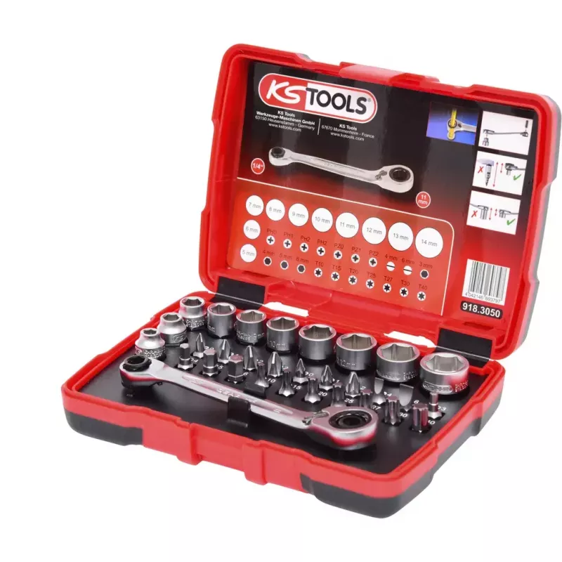 Uzgriežņu atslēgu komplekts KS Tools 918.3050, 31 uzgalis, hroma-vanādija tērauds