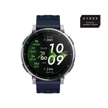 Viedpulkstenis Amazfit W2558GL2N — 1,32 collu (3,35 cm) AMOLED 466×466 px, GPS, 365 mAh, zila silikona siksniņa