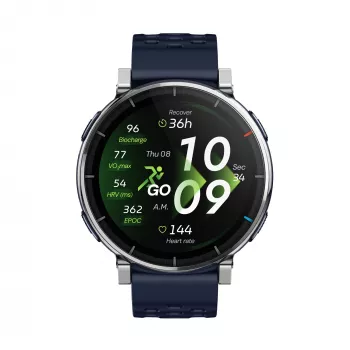 Viedpulkstenis Amazfit W2558GL2N — 1,32 collu (3,35 cm) AMOLED 466×466 px, GPS, 365 mAh, zila silikona siksniņa