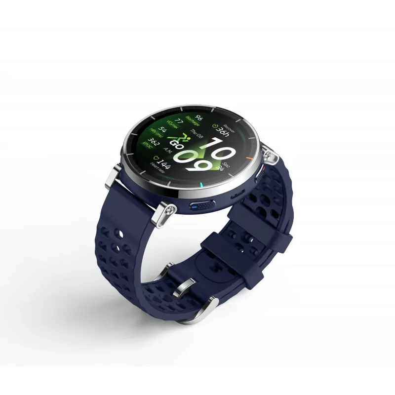 Viedpulkstenis Amazfit W2558GL2N — 1,32 collu (3,35 cm) AMOLED 466×466 px, GPS, 365 mAh, zila silikona siksniņa