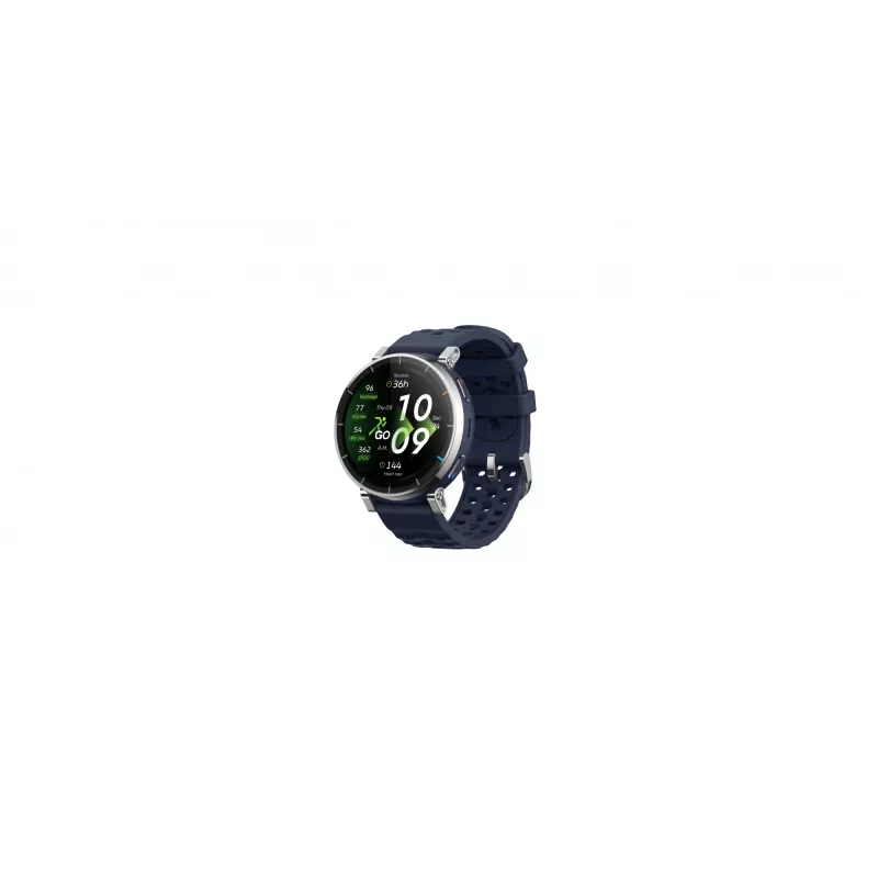 Viedpulkstenis Amazfit W2558GL2N — 1,32 collu (3,35 cm) AMOLED 466×466 px, GPS, 365 mAh, zila silikona siksniņa