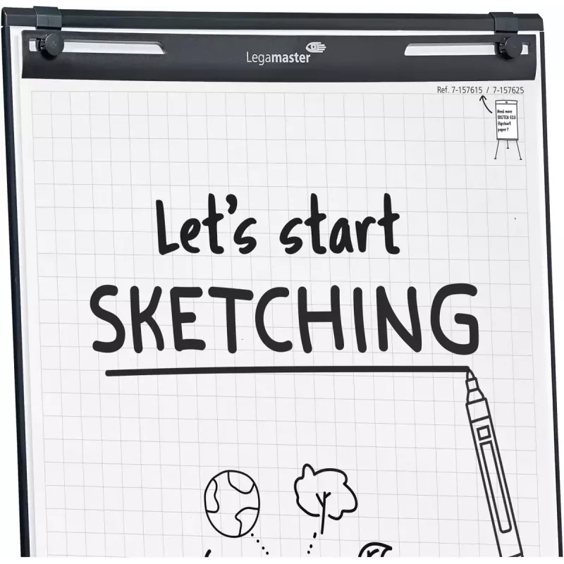 Mobilais flīpčarts ar apaļu pamatni Legamaster SKETCH EASY — tērauds, 5 riteņi, 720×600 mm