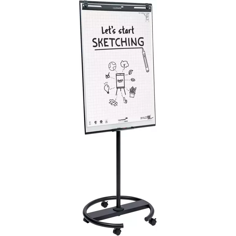 Mobilais flīpčarts ar apaļu pamatni Legamaster SKETCH EASY — tērauds, 5 riteņi, 720×600 mm