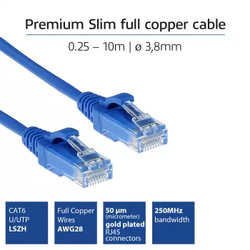 ACT Blue 0.5 m LSZH U/UTP CAT6 datacentra plānā savienojuma kabeļa lēciens ar RJ45 savienotājiem