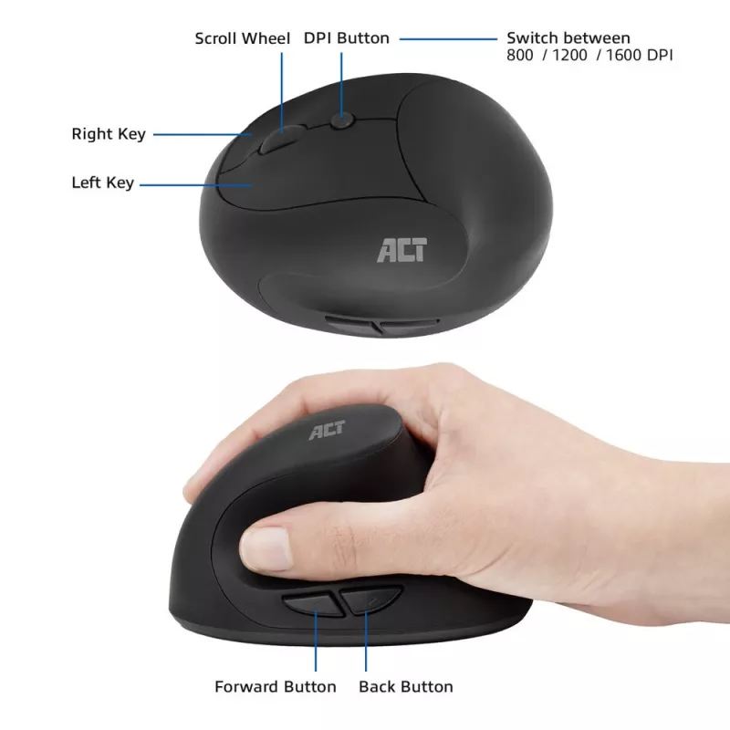 ACT Bezvadu vertikālā pele AC5101, 1600 DPI, RF bezvadu