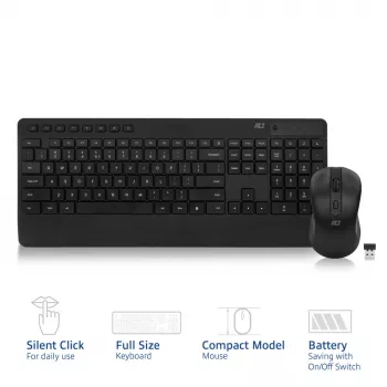 ACT Bezvadu tastatūras un peles komplekts Qwerty, klusie taustiņi, videi draudzīgs, no pārstrādātiem materiāliem