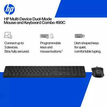 Bezvadu tastatūras un peles komplekts KINGSTON 490C — pilnizmēra bezvadu tastatūra (plunger) ar RF + Bluetooth peli, balts