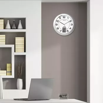 Sienas/galda pulkstenis Unilux 100340853 — Kvarca, apaļš, metālisks sudrabs, Ø 31 cm, baterija AA/AAA