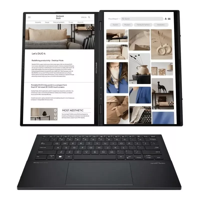 Portatīvais dators ASUS Zenbook Duo UX8406CA-QL121W — Ultra 7 2x14,0 collu OLED FHD Skārienjūtīgs 60Hz, 32GB LPDDR5X, 1TB SSD, Intel Arc, 75WHr, Kamera 1080p