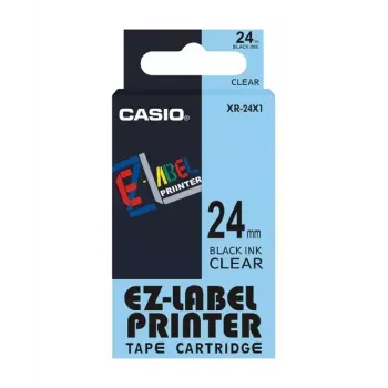 Lentes kasete CASIO XR-24X1 — melns uz caurspīdīgas, 24 mm × 8 m
