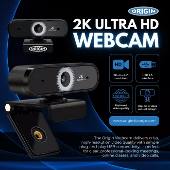 Origin Storage USB tīmekļa kamera 2K Full HD, 5 MP, 2592 x 1944 pikseļi, 2K Ultra HD, 60 fps, 10x, USB 2.0
