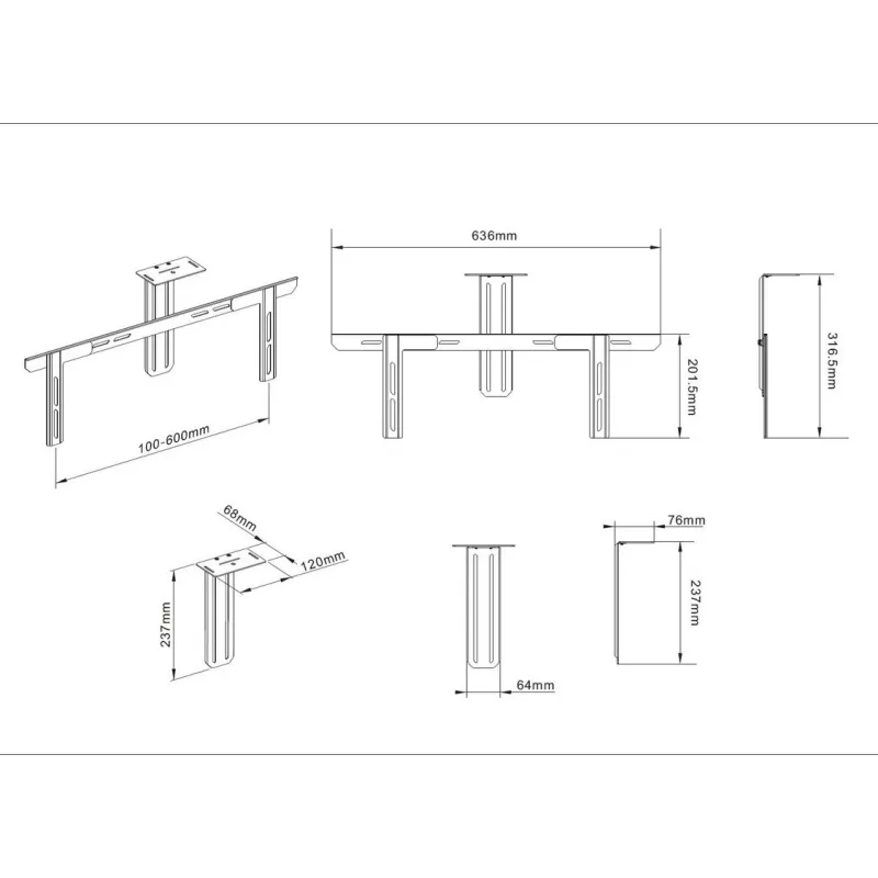 Plaukts Multibrackets M Universāls kameras turētājs 55 inch-110 inch Melns Tērauds