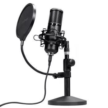 Studijas mikrofons TRUST GXT 269 Emita II — USB vads, metāla korpuss, galda stiprinājums, melns (42×162×42 mm)