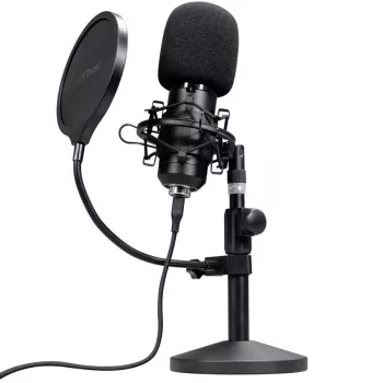 Studijas mikrofons TRUST GXT 269 Emita II — USB vads, metāla korpuss, galda stiprinājums, melns (42×162×42 mm)