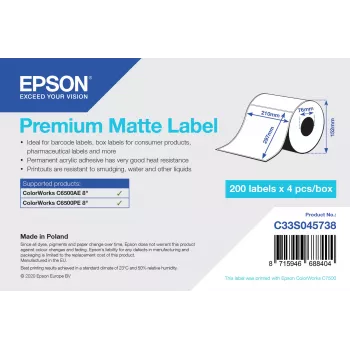 Epson C33S045738 pašlīmējošās printera uzlīmes 76 mm x 127 mm