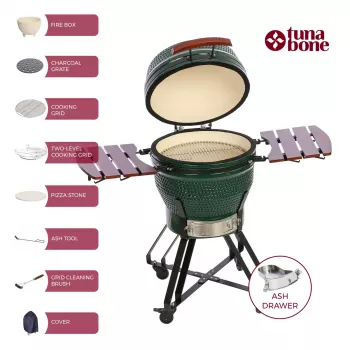 TARGUS Kamado Pro 22 collu grils M izmērs (TunaBone) – keramikas kamado, 22 collu gatavošanas virsma, zaļš