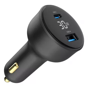 Auto lādētājs Gembird TA-UC-AC2PD30LCD-CAR-01, USB-C, 30 W, 12–24 V, melns
