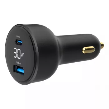 Auto lādētājs Gembird TA-UC-AC2PD30LCD-CAR-01, USB-C, 30 W, 12–24 V, melns