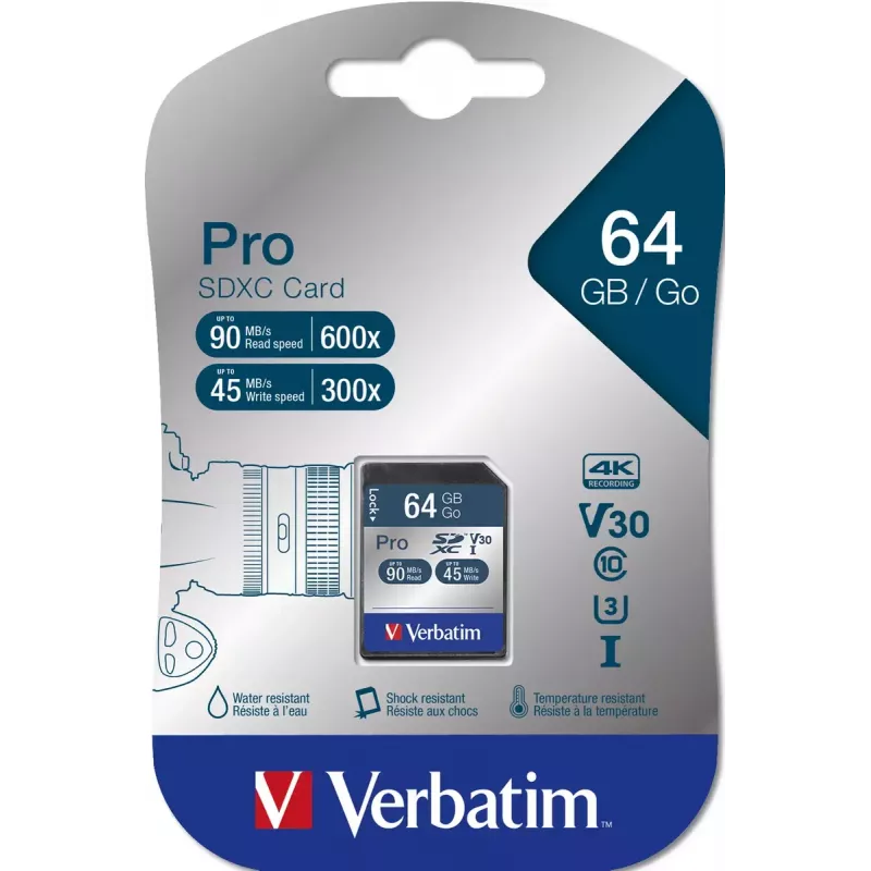 Atmiņas karte Verbatim Pro 64 GB SDXC UHS klase 10