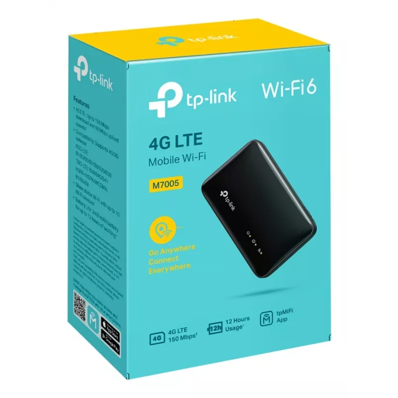 4G bezvadu maršrutētājs TP-Link M7005, vienas joslas 2,4 GHz, NanoSIM, Wi-Fi 6, melns