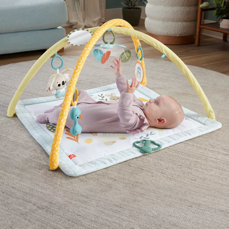Fisher-Price Sensimals Simply Senses Newborn Gym mazuļa aktivitāšu paklājiņš ar 6 sensorajām rotaļlietām
