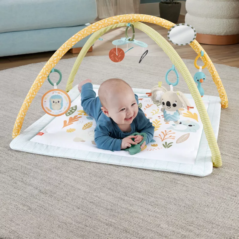 Fisher-Price Sensimals Simply Senses Newborn Gym mazuļa aktivitāšu paklājiņš ar 6 sensorajām rotaļlietām