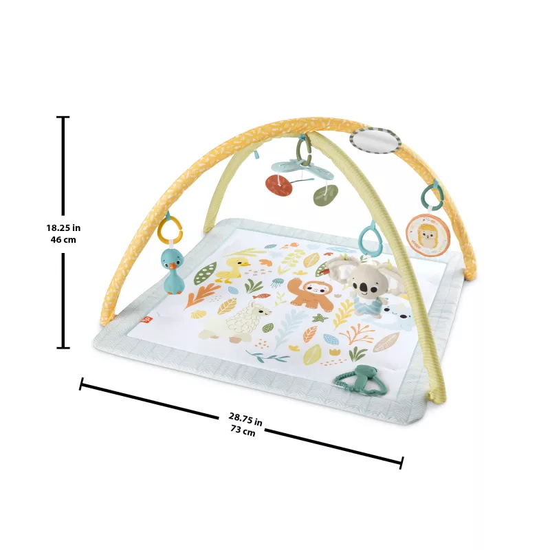 Fisher-Price Sensimals Simply Senses Newborn Gym mazuļa aktivitāšu paklājiņš ar 6 sensorajām rotaļlietām