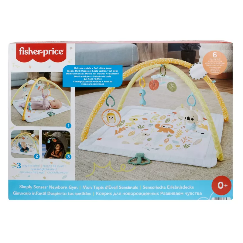 Fisher-Price Sensimals Simply Senses Newborn Gym mazuļa aktivitāšu paklājiņš ar 6 sensorajām rotaļlietām