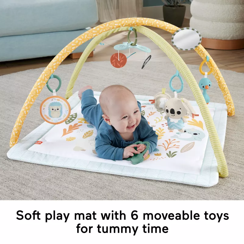 Fisher-Price Sensimals Simply Senses Newborn Gym mazuļa aktivitāšu paklājiņš ar 6 sensorajām rotaļlietām