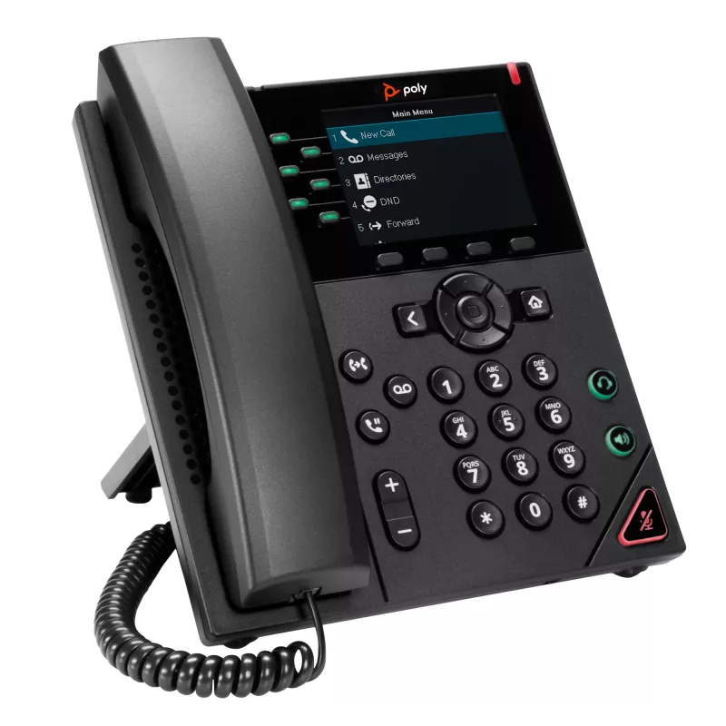 HP Poly VVX 350 6-līniju IP telefons ar PoE, melns, 3.5 collu krāsu LCD