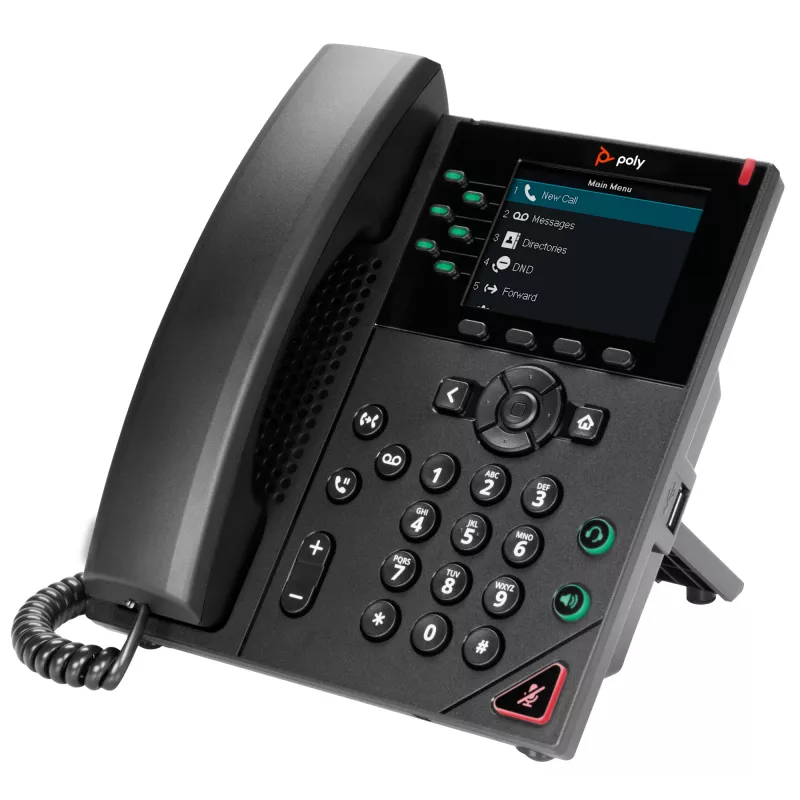 HP Poly VVX 350 6-līniju IP telefons ar PoE, melns, 3.5 collu krāsu LCD