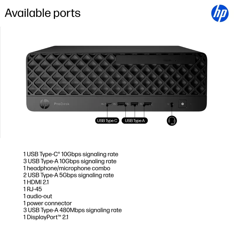 HP ProDesk 4 SFF G1i AI dators — Intel Core Ultra 7 265 (5.3 GHz, 20 kodoli), 16 GB DDR5, 1 TB NVMe SSD, Windows 11 Pro, Wi‑Fi 6E