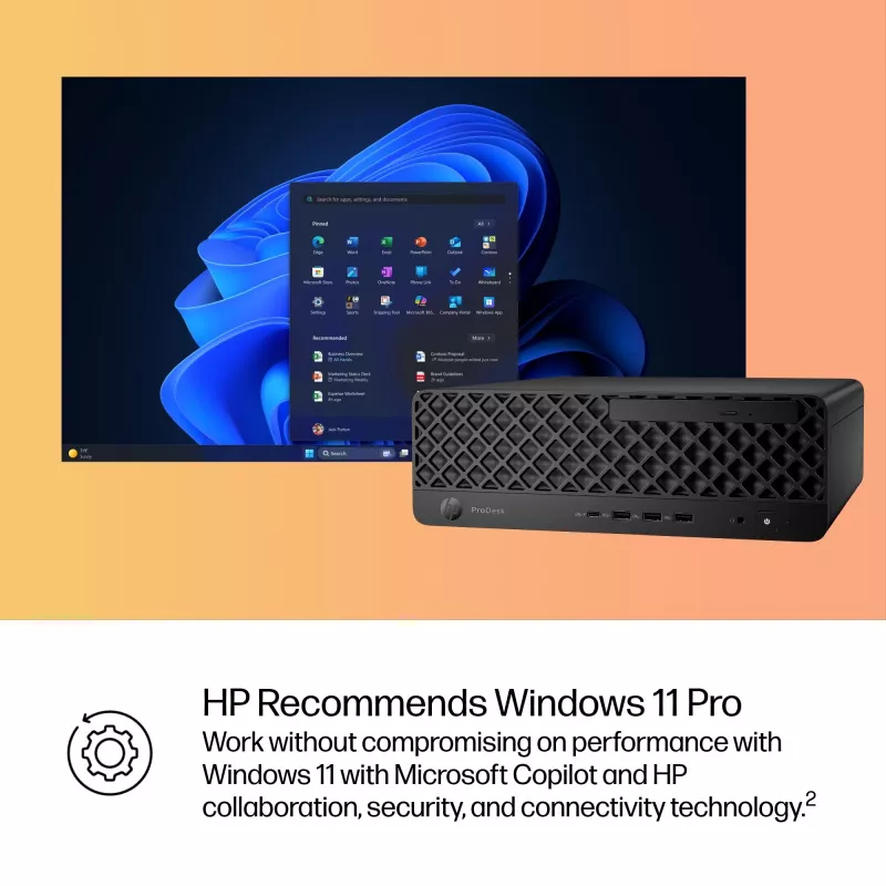 HP ProDesk 4 SFF G1i AI dators — Intel Core Ultra 7 265 (5.3 GHz, 20 kodoli), 16 GB DDR5, 1 TB NVMe SSD, Windows 11 Pro, Wi‑Fi 6E