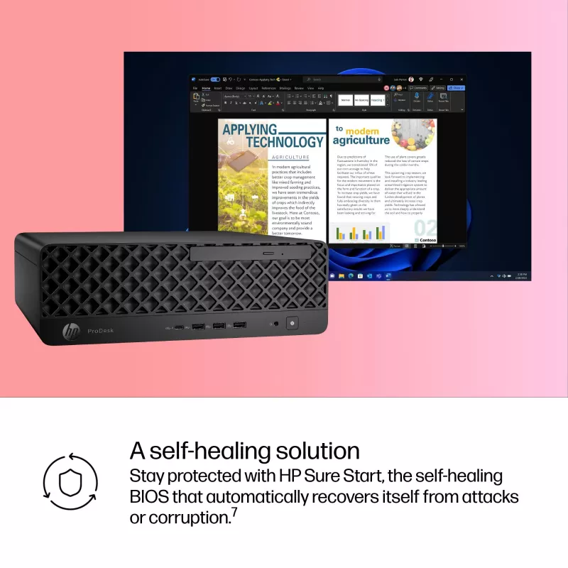 HP ProDesk 4 SFF G1i AI dators — Intel Core Ultra 7 265 (5.3 GHz, 20 kodoli), 16 GB DDR5, 1 TB NVMe SSD, Windows 11 Pro, Wi‑Fi 6E