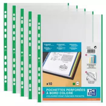 Elba Oxford 100206877 Caurspīdīgs dokumentu kabatas aizsargs A4, zaļa pastiprināta mala
