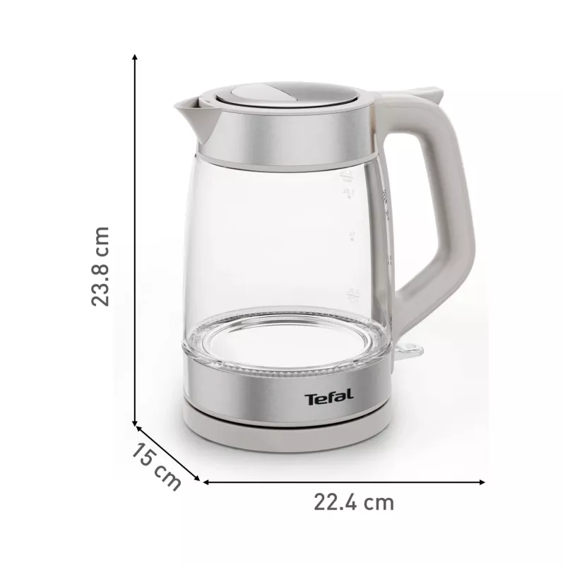 Tefal Glass Kettle KI605B30 elektriskā tējkanna 1.7 L 2200 W Pelēka, Sudraba, Caurspīdīga