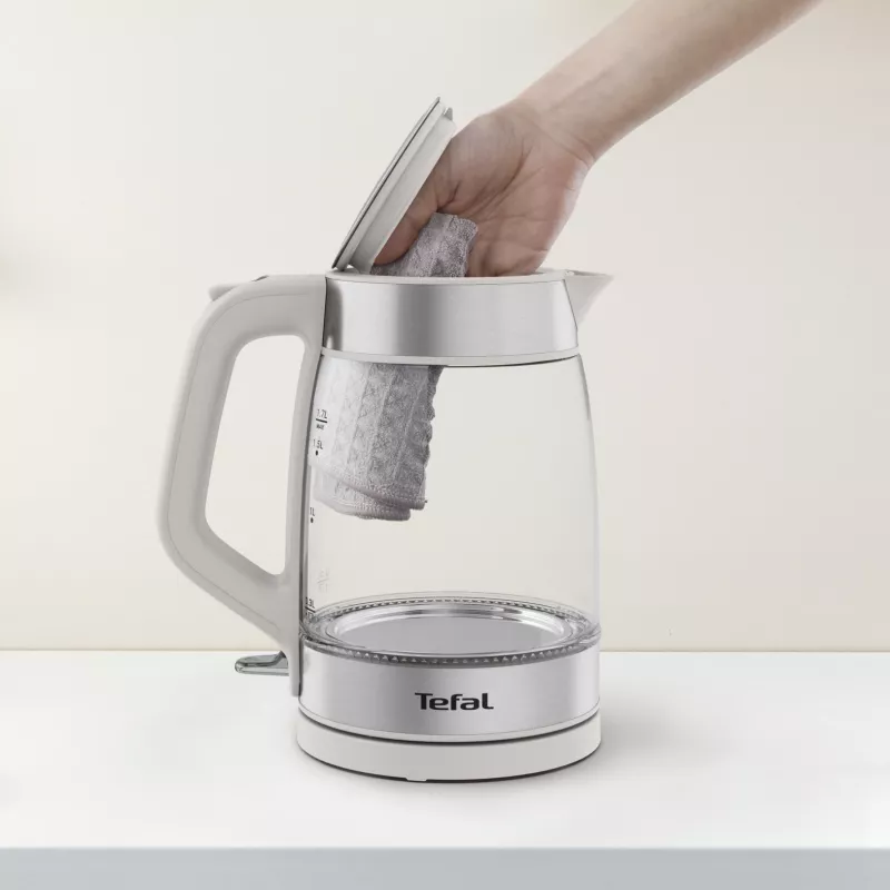 Tefal Glass Kettle KI605B30 elektriskā tējkanna 1.7 L 2200 W Pelēka, Sudraba, Caurspīdīga
