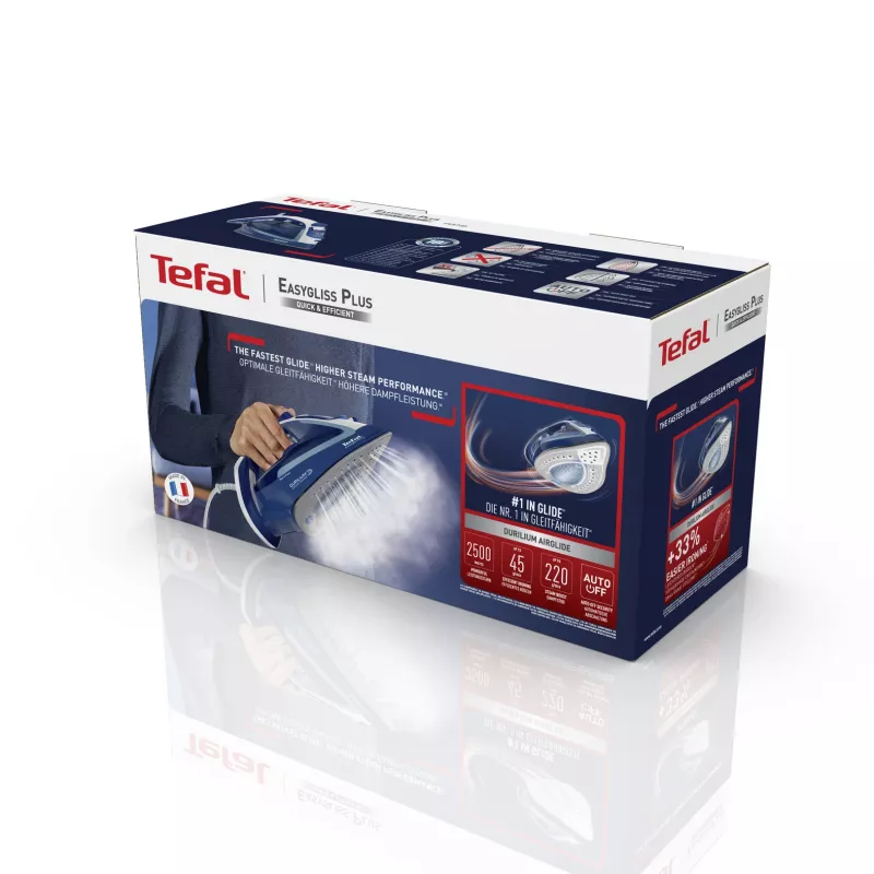 Tefal EasyGliss Plus FV5735 gludeklis sausai un tvaika gludināšanai Durilium zole 2500 W zils, balts