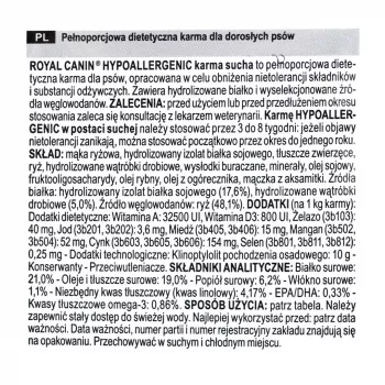 Royal Canin Hypoallergenic Adult sausā suņu barība 14 kg, aknas, rīsi, dārzeņi