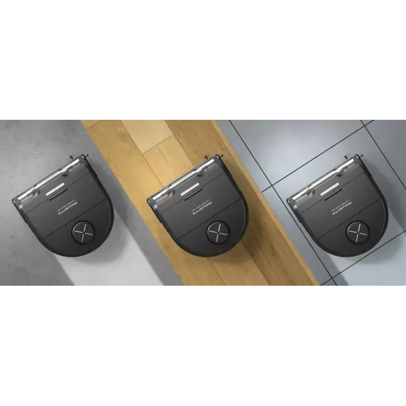 Robots putekļsūcējs Rowenta X‑Plorer RR9465WH — bezmaiss D‑forma, 0,35 L tvertne, 120 min darbība, Li‑Ion, 97×325×335 mm, melns