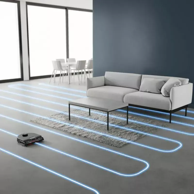 Robots putekļsūcējs Rowenta X‑Plorer RR9465WH — bezmaiss D‑forma, 0,35 L tvertne, 120 min darbība, Li‑Ion, 97×325×335 mm, melns